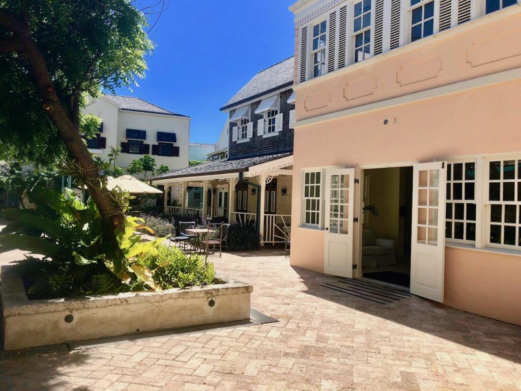 The common area with shops and restaurants at the crane resort barbados