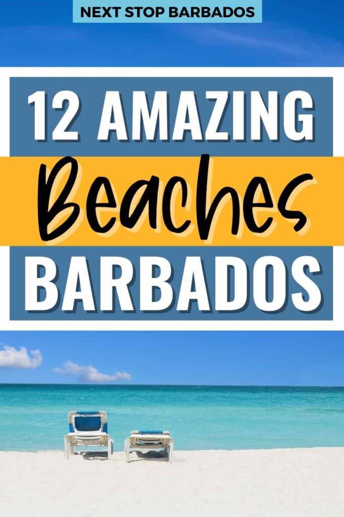 white sand beach in Barbados with two blue beach chairs