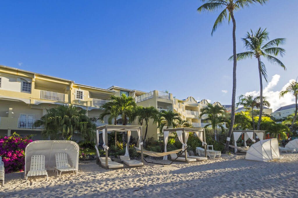 The beachfront lounge area at Sugar Bay Barbados, guests rave about the beautiful beach in Sugar Bay Resort Barbados Reviews.