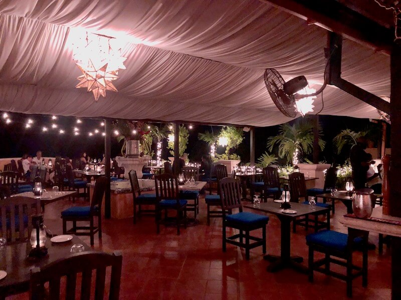 Twinkle Lights over Cafe Luna, one of the best places to eat in Barbados for a special occasion