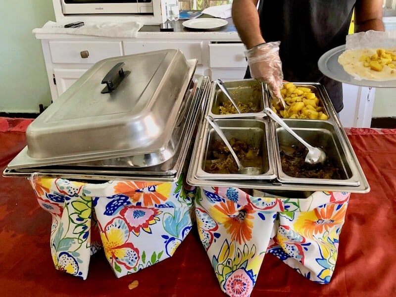 Preparing Roti filling at De Roti Shop, Barbados