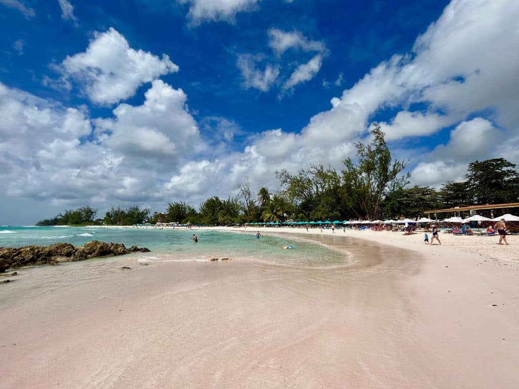 A calm swimming area at Rockley Beach outside of Tiki Bar