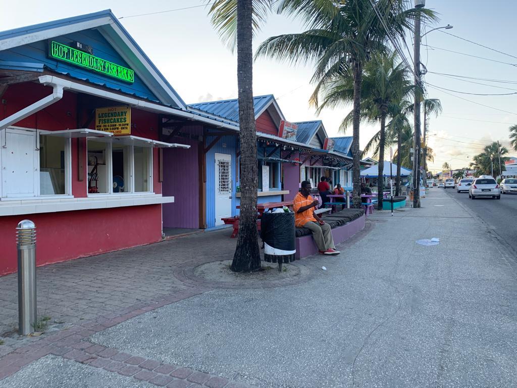 Some of the stalls outside the Oistins Fish Fry around sunset